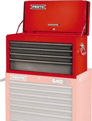 Proto - 4 Drawer Top Tool Chest - 27" Wide x 12" Deep x 15" High, Steel, Safety Red/Gray - USA Tool & Supply