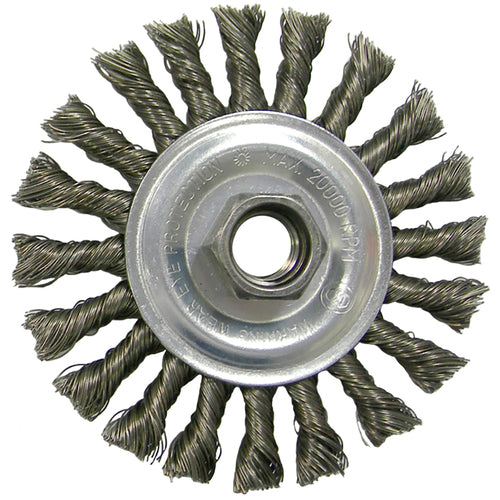 ‎Vortec Pro 4″ Knot Wire Wheel, Cable Twist, .020″ Steel Fill, 5/8″-11 UNC Nut, Retail Pack - USA Tool & Supply