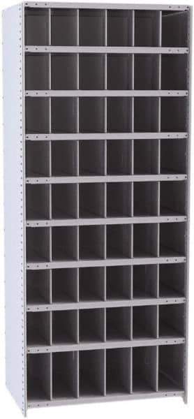 Hallowell - 54 Bin Closed Industrial Bin Shelving - 36 Inch Overall Width x 24 Inch Overall Depth x 87 Inch Overall Height, Gray Metal Bins - USA Tool & Supply