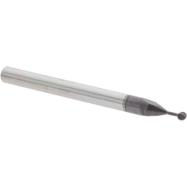 Accupro - 1/16" Diam, 0.057" LOC, 2 Flute Solid Carbide Ball End Mill - nACo Finish, Single End, 1-1/2" OAL, 1/8" Shank Diam, Undercutting - USA Tool & Supply