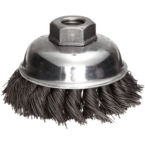‎Vortec Pro 3-1/2″ Crimped Wire Cup Brush, .014″ Steel Fill, 5/8″-11 UNC Nut, Retail Pack - USA Tool & Supply