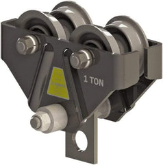 CIGNYS - 1 Ton Capacity Plain Adjustable Trolley - 3" to 5-1/4" Flange Width, 4" Wheel Diam, 5" to 12" I-Beam, 36" Min Radius - USA Tool & Supply