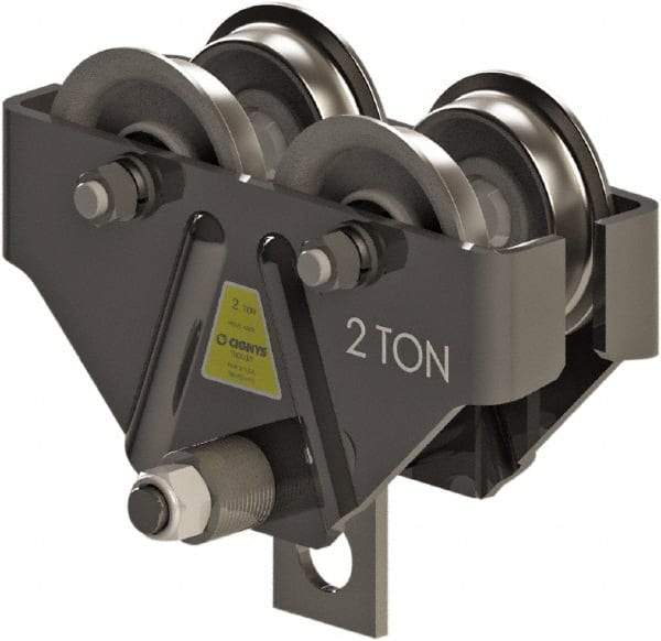 CIGNYS - 2 Ton Capacity Plain Adjustable Trolley - 3-1/2" to 6" Flange Width, 4-7/8" Wheel Diam, 6" to 18" I-Beam, 48" Min Radius - USA Tool & Supply