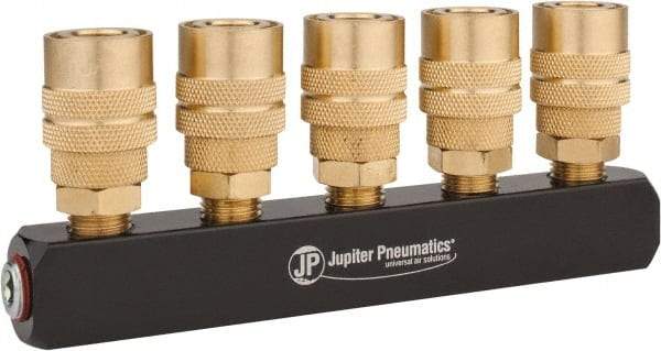 Value Collection - 1/4" Inlet, 1/4" Outlet Manifold - 6.1" Long 1 Inlet Port, 5 Outlet Ports - USA Tool & Supply