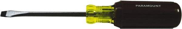 Paramount - 1/4" Blade Width, 8-1/4" OAL Standard Slotted Screwdriver - 4" Blade Length, Square Shank, Acetate with Rubber Grip Handle - USA Tool & Supply