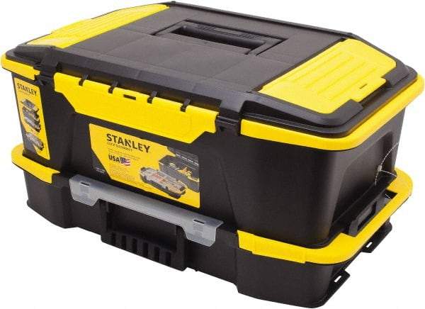 Stanley - 4 Compartment Tool Organizer - 19" Wide x 12" Deep x 6" High, Plastic, Black/Yellow - USA Tool & Supply