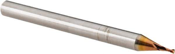 Accupro - 1/32", 1/16" LOC, 1/8" Shank Diam, 1-1/2" OAL, 2 Flute, Solid Carbide Square End Mill - Single End, TiCN Finish, Spiral Flute, 30° Helix, Centercutting, Right Hand Cut, Right Hand Flute - USA Tool & Supply
