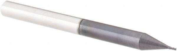 Accupro - 1/64", 1/32" LOC, 1/8" Shank Diam, 1-1/2" OAL, 4 Flute, Solid Carbide Square End Mill - Single End, AlTiN Finish, Spiral Flute, 30° Helix, Centercutting, Right Hand Cut, Right Hand Flute - USA Tool & Supply
