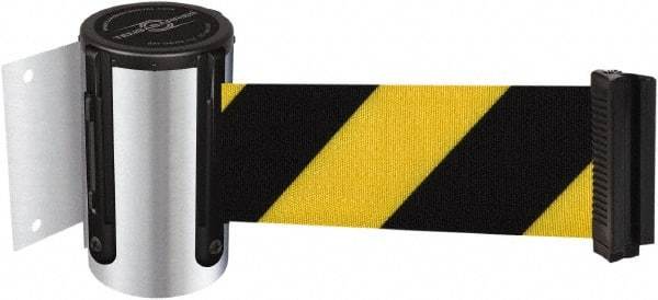 Tensator - 4-1/2" High x 7.5' Long x 2" Wide Wall Mount Barrier - Steel, Polished Chrome Finish, Chrome, Use with 898 Wall Receiver - USA Tool & Supply