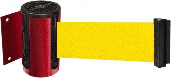 Tensator - 4-1/2" High x 7.5' Long x 2" Wide Wall Mount Barrier - Steel, Red Powdercoat Finish, Red, Use with 898 Wall Receiver - USA Tool & Supply