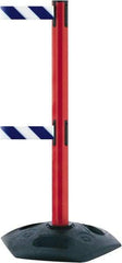 Tensator - 38" High, 2-1/2" Pole Diam, 4 Way Stanchion - 19" Base Diam, Octagon Recycled Rubber Base, Red Plastic Post, 7-1/2' x 2" Tape, Dual Line Tape, For Outdoor Use - USA Tool & Supply