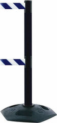 Tensator - 38" High, 2-1/2" Pole Diam, 4 Way Stanchion - 19" Base Diam, Octagon Recycled Rubber Base, Black Plastic Post, 7-1/2' x 2" Tape, Dual Line Tape, For Outdoor Use - USA Tool & Supply