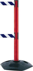 Tensator - 38" High, 2-1/2" Pole Diam, 4 Way Stanchion - 19" Base Diam, Octagon Recycled Rubber Base, Red Plastic Post, 13' x 2" Tape, Dual Line Tape, For Outdoor Use - USA Tool & Supply