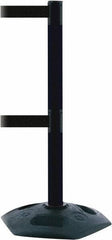 Tensator - 38" High, 2-1/2" Pole Diam, 4 Way Stanchion - 19" Base Diam, Octagon Recycled Rubber Base, Black Plastic Post, 13' x 2" Tape, Dual Line Tape, For Outdoor Use - USA Tool & Supply