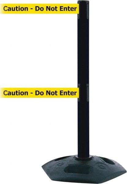 Tensator - 38" High, 2-1/2" Pole Diam, 4 Way Stanchion - 19" Base Diam, Octagon Recycled Rubber Base, Black Plastic Post, 13' x 2" Tape, Dual Line Tape, For Outdoor Use - USA Tool & Supply