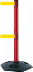 Tensator - 38" High, 2-1/2" Pole Diam, 4 Way Stanchion - 19" Base Diam, Octagon Recycled Rubber Base, Red Plastic Post, 13' x 2" Tape, Dual Line Tape, For Outdoor Use - USA Tool & Supply