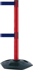 Tensator - 38" High, 2-1/2" Pole Diam, 4 Way Stanchion - 19" Base Diam, Octagon Recycled Rubber Base, Red Plastic Post, 13' x 2" Tape, Dual Line Tape, For Outdoor Use - USA Tool & Supply