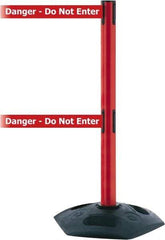 Tensator - 38" High, 2-1/2" Pole Diam, 4 Way Stanchion - 19" Base Diam, Octagon Recycled Rubber Base, Red Plastic Post, 13' x 2" Tape, Dual Line Tape, For Outdoor Use - USA Tool & Supply