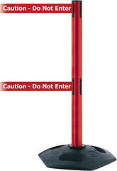 Tensator - 38" High, 2-1/2" Pole Diam, 4 Way Stanchion - 19" Base Diam, Octagon Recycled Rubber Base, Red Plastic Post, 13' x 2" Tape, Dual Line Tape, For Outdoor Use - USA Tool & Supply