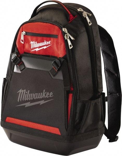 Milwaukee Tool - 35 Pocket Black & Red Ballistic Polyester Backpack Tool Bag - 9" Wide x 24" Deep x 15-13/32" High - USA Tool & Supply