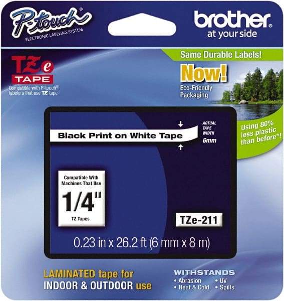 Brother - 1/4" Wide x 314.4" Long, White Plastic/Paper Tape Cassette - For Label Maker - USA Tool & Supply