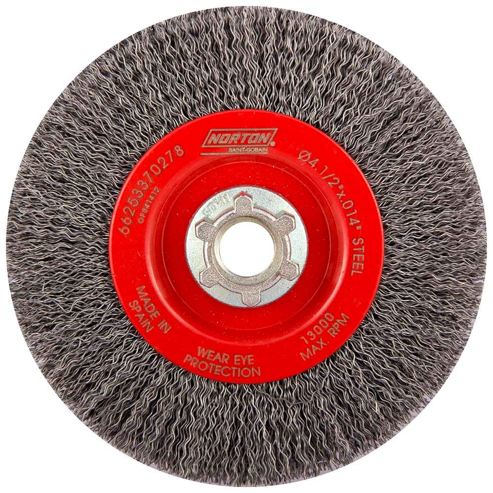 Norton - 4-1/2" OD, 5/8-11 Arbor Hole, Crimped Carbon Wheel Brush - USA Tool & Supply