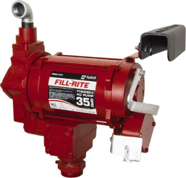 Tuthill - 35 GPM, 1" Hose Diam, Gasoline, Kerosene & Diesel Fuel AC High Flow Tank Pump with Auto Nozzle - Cast Iron Pump, 1-1/4" Inlet, 1" Outlet, 115/230 Volts, 3/4 hp - USA Tool & Supply