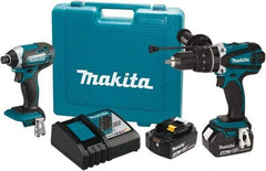 Makita - 18 Volt Cordless Tool Combination Kit - Includes 1/2" Hammer Drill/Driver & Impact Driver, Lithium-Ion Battery Included - USA Tool & Supply