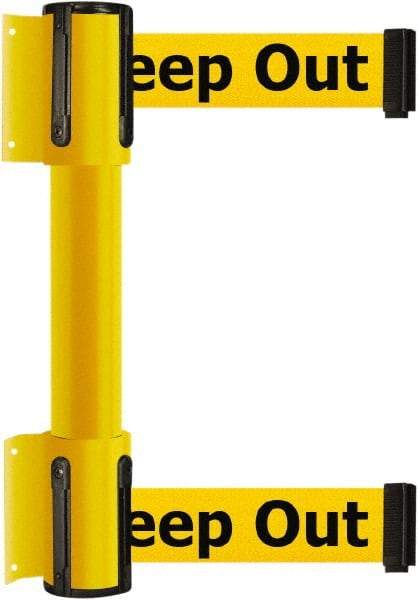 Tensator - 16.64" High x 89" Long x 3" Wide Barrier Dual Line Wall Mount - Steel, Yellow Powdercoat Finish, Yellow, Use with 898 Wall Receiver - USA Tool & Supply