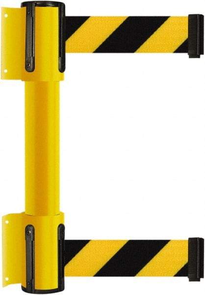 Tensator - 16.64" High x 89" Long x 3" Wide Barrier Dual Line Wall Mount - Steel, Yellow Powdercoat Finish, Yellow, Use with 898 Wall Receiver - USA Tool & Supply