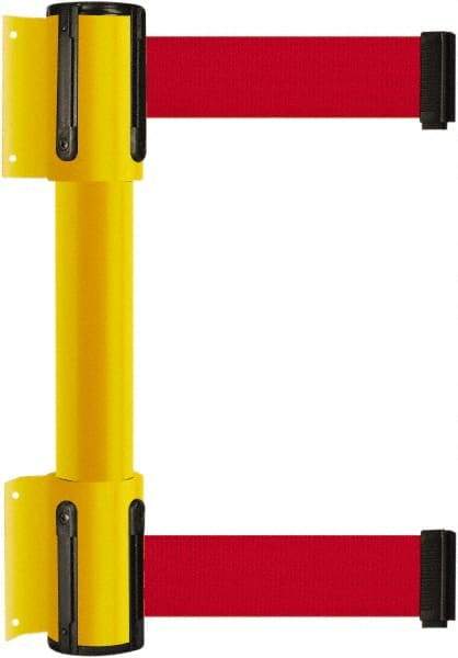 Tensator - 16.64" High x 89" Long x 3" Wide Barrier Dual Line Wall Mount - Steel, Yellow Powdercoat Finish, Yellow, Use with 898 Wall Receiver - USA Tool & Supply