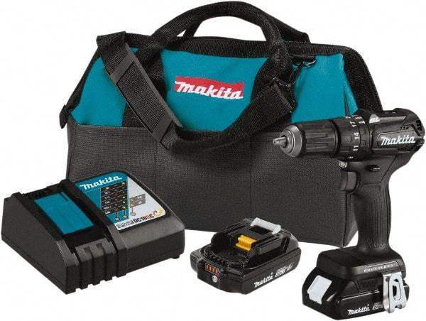 Makita - 18 Volt 1/2" Keyless Chuck Cordless Hammer Drill - 0 to 25,500 BPM, 0 to 1,700 RPM, Reversible - USA Tool & Supply