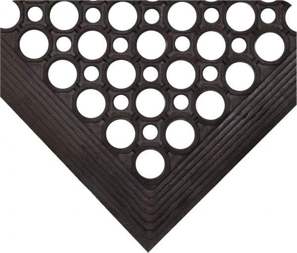 Wearwell - 10' Long x 3' Wide, Dry/Wet Environment, Anti-Fatigue Matting - Black, Natural Rubber with Rubber Base, Beveled on 4 Sides - USA Tool & Supply