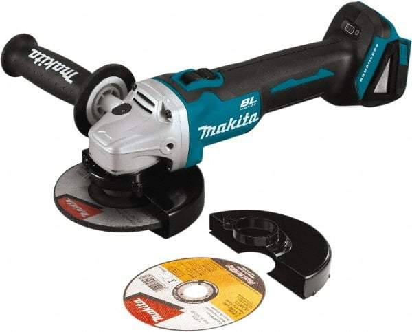 Makita - 5" Wheel Diam, 8,500 RPM, Cordless Angle & Disc Grinder - 5/8-11 Spindle, 18 Volts - USA Tool & Supply