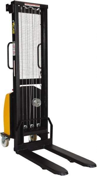 Vestil - 770 Lb Capacity, 59" Lift Height, Battery Powered Stacker - 3-3/8" Lowered Height, 30" Fork Length, 26-3/4" Overall Width - USA Tool & Supply