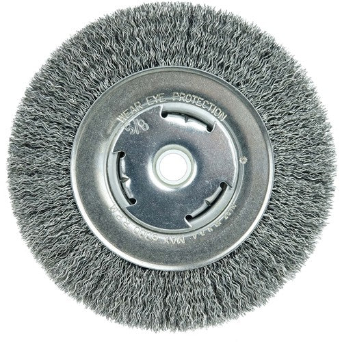 Vortec Pro 6″ Crimped Wire Wheel, .014″ Steel Fill, Wide Face, 5/8″-1/2″ Arbor Hole - USA Tool & Supply