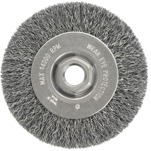 Vortec Pro 4″ Crimped Wire Wheel, .014″ Steel Fill, Narrow Face, 5/8″-11 UNC Nut - USA Tool & Supply