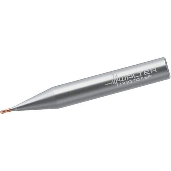 Walter-Prototyp - 1mm Diam, 0.8mm LOC, 2 Flute Solid Carbide Ball End Mill - TiAlSiN Finish, Single End, 45mm OAL, 6mm Shank Diam, Spiral Flute - USA Tool & Supply