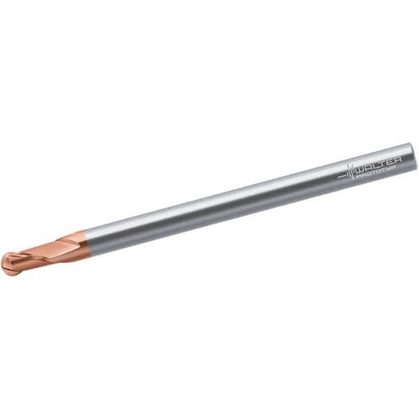 Walter-Prototyp - 12mm Diam, 18mm LOC, 2 Flute Solid Carbide Ball End Mill - TiAlSiN Finish, Single End, 110mm OAL, 12mm Shank Diam, Spiral Flute - USA Tool & Supply