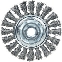 Vortec Pro 4″ Knot Wire Wheel, Standard Twist, .014″ , 5/8″-11 UNC Nut, Steel Wire - USA Tool & Supply