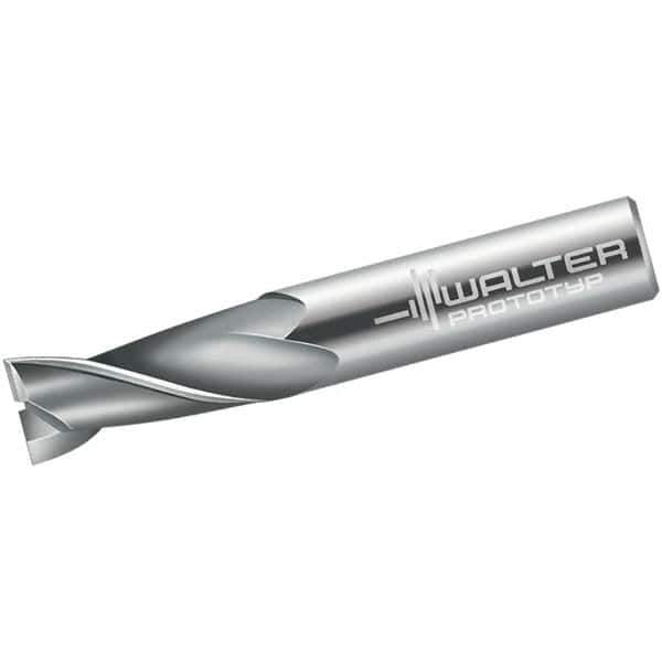 Walter-Prototyp - 12mm, 22mm LOC, 12mm Shank Diam, 83mm OAL, 2 Flute, Solid Carbide Square End Mill - Single End, Uncoated, Spiral Flute, 30° Helix, Centercutting, Right Hand Cut, Right Hand Flute - USA Tool & Supply