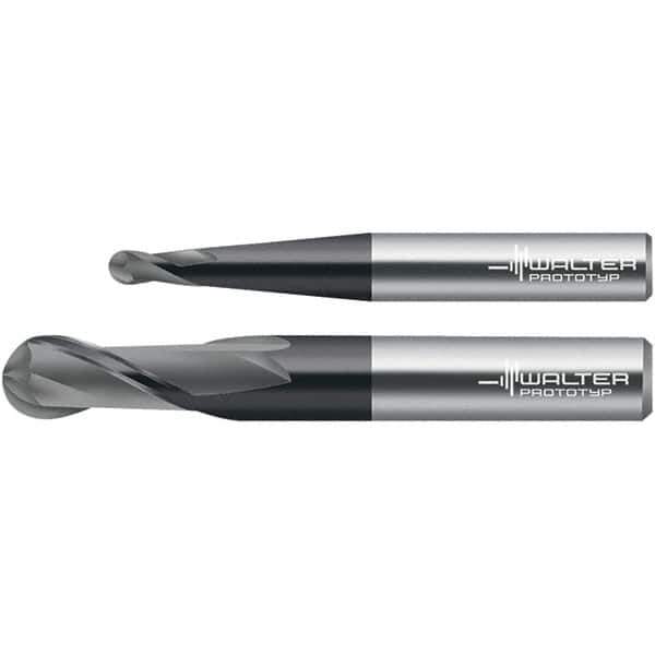 Walter-Prototyp - 3/8" Diam, 7/8" LOC, 2 Flute Solid Carbide Ball End Mill - TiAlN Finish, Single End, 3" OAL, 3/8" Shank Diam, Spiral Flute - USA Tool & Supply