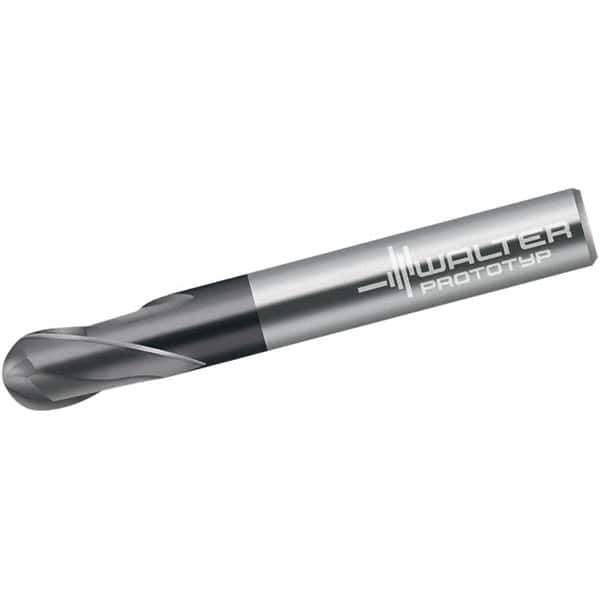 Walter-Prototyp - 3mm Diam, 3mm LOC, 2 Flute Solid Carbide Ball End Mill - TiAlN Finish, Single End, 57mm OAL, 6mm Shank Diam, Spiral Flute - USA Tool & Supply