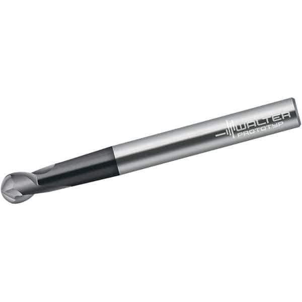 Walter-Prototyp - 3mm Diam, 4mm LOC, 2 Flute Solid Carbide Ball End Mill - TiAlN Finish, Single End, 80mm OAL, 6mm Shank Diam, Spiral Flute - USA Tool & Supply