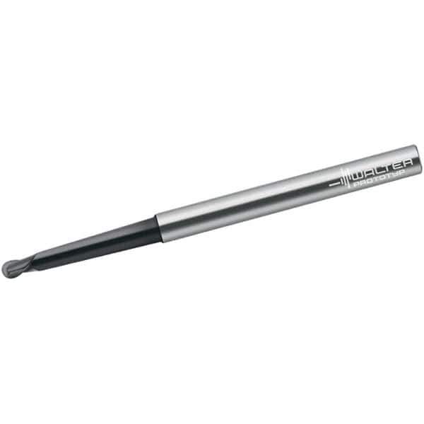 Walter-Prototyp - 2mm Diam, 2mm LOC, 2 Flute Solid Carbide Ball End Mill - TiAlN Finish, Single End, 80mm OAL, 6mm Shank Diam, Spiral Flute - USA Tool & Supply