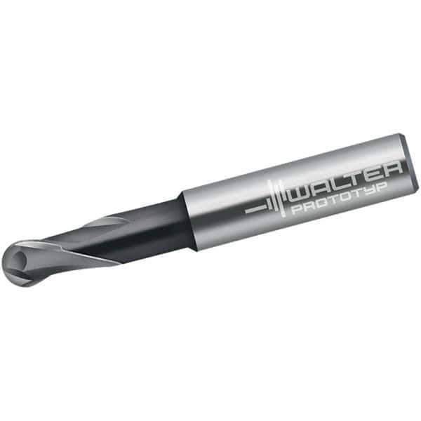 Walter-Prototyp - 8mm Diam, 8mm LOC, 2 Flute Solid Carbide Ball End Mill - TiAlN Finish, Single End, 72mm OAL, 10mm Shank Diam, Spiral Flute - USA Tool & Supply