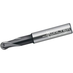 Walter-Prototyp - 8mm Diam, 8mm LOC, 2 Flute Solid Carbide Ball End Mill - TiAlN Finish, Single End, 72mm OAL, 10mm Shank Diam, Spiral Flute - USA Tool & Supply