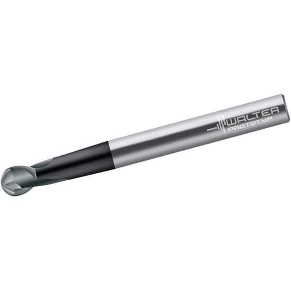 Walter-Prototyp - 2mm Diam, 3mm LOC, 2 Flute Solid Carbide Ball End Mill - Diamond Finish, Single End, 75mm OAL, 6mm Shank Diam, Spiral Flute - USA Tool & Supply