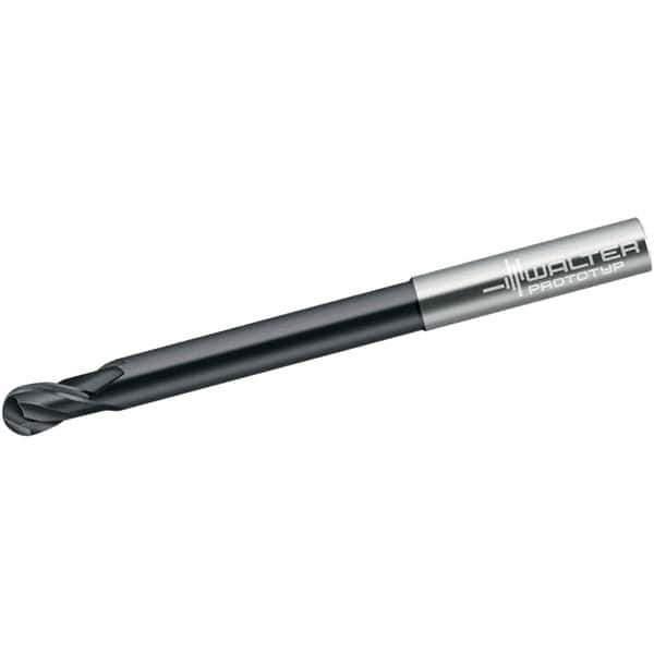 Walter-Prototyp - 6mm Diam, 6mm LOC, 4 Flute Solid Carbide Ball End Mill - Diamond Finish, Single End, 100mm OAL, 6mm Shank Diam, Spiral Flute - USA Tool & Supply