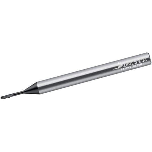 Walter-Prototyp - 1mm Diam, 1mm LOC, 2 Flute Solid Carbide Ball End Mill - Diamond Finish, Single End, 60mm OAL, 3mm Shank Diam, Spiral Flute - USA Tool & Supply